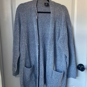 Bobeau Heathered Navy & White Open-Front Cardigan